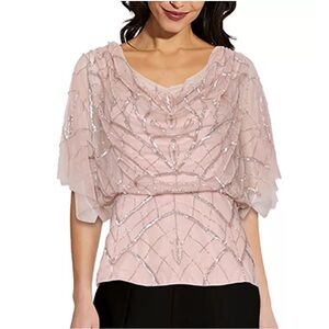 NWT Adrianna Papell Beaded Flutter Sleeve Top